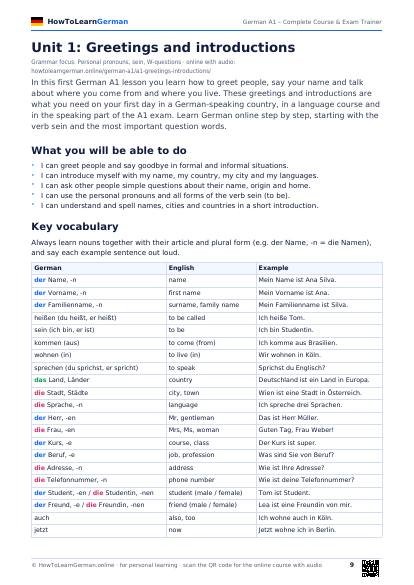 German A1 course PDF – preview page 2
