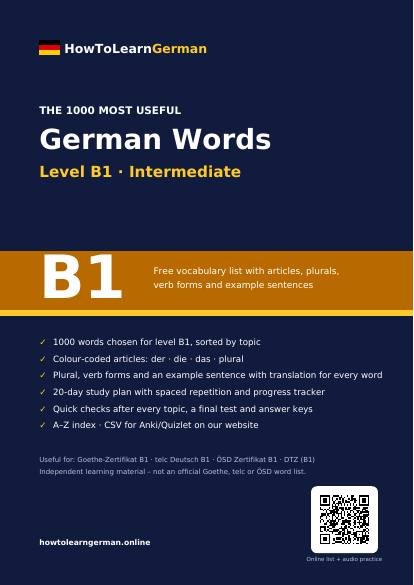 German B1 vocabulary list PDF – preview page 1