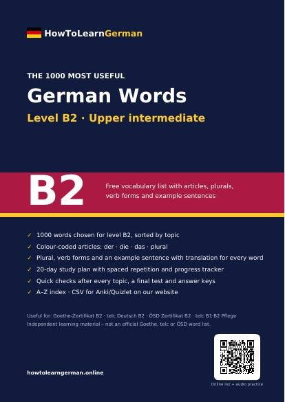 German B2 vocabulary list PDF – preview page 1