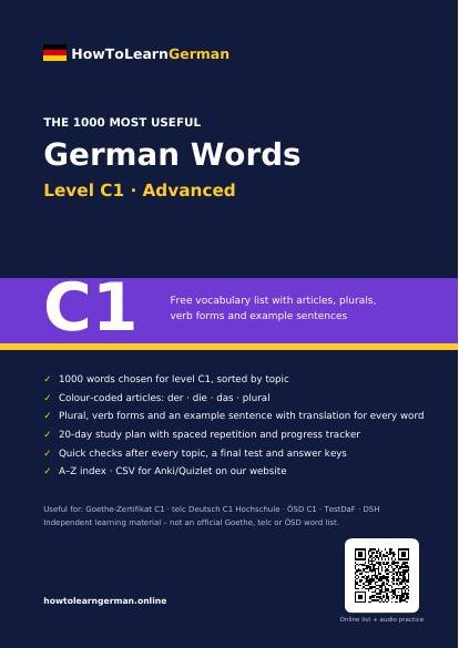 German C1 vocabulary list PDF – preview page 1