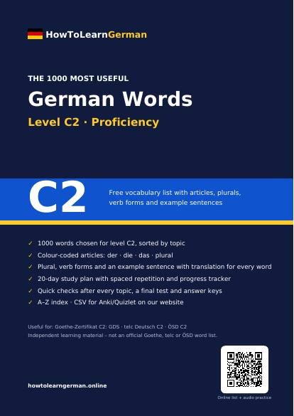 German C2 vocabulary list PDF – preview page 1